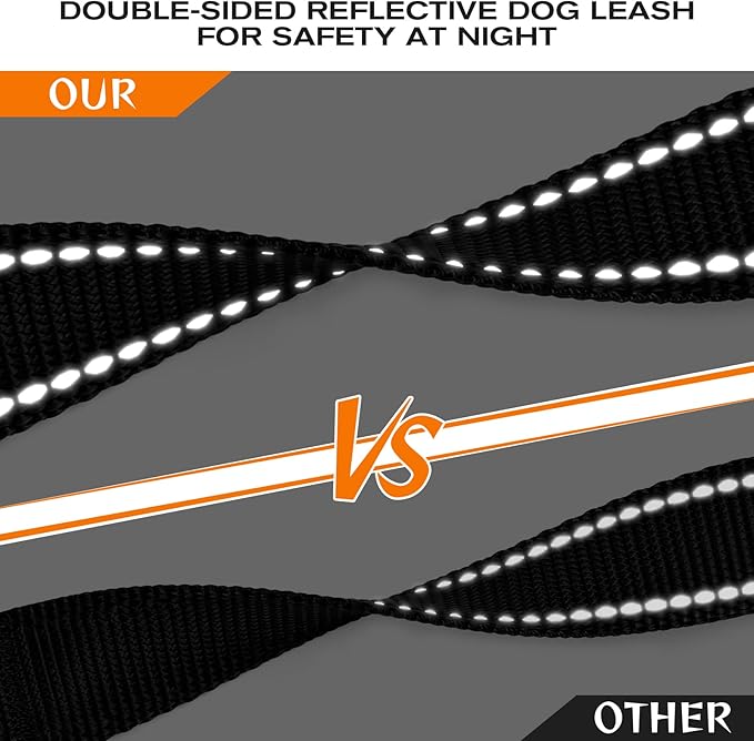 Joytale Dog Leash Heavy Duty for Large Dogs That Pull, Double Handle for Traffic Control, Double-Sided Reflective Leashes for Large Medium Dogs Night Safety, 6FT, Black