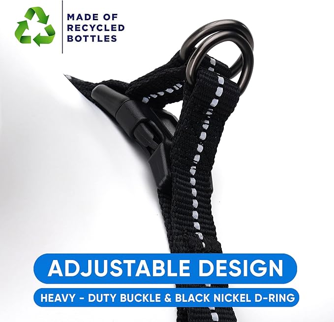 Pawtitas Recycled Dog Harness with Reflective Stitched a Puppy Harness Made from Plastic Bottles Collected from Oceans Large Black Sea