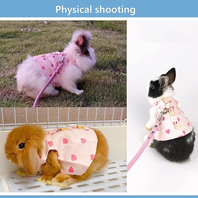 Guinea Pig Clothes,Soft Bunny Ferret Clothes with Pet Rabbit Harness and Leash Mini Hat Bag Cute Brooch for Kitten Small Animal Collars