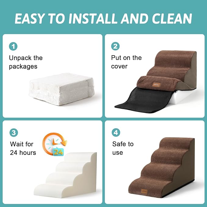 Dog Stairs for Small Dogs 15.7" H, Curved Dog Step for Puppy, Older Cat, Medium Pet Ramp for Sofa, Couch or Bed, Ladder with High Density Foam, 15.7x22.4x15.7 inch, 3 Step, Brown