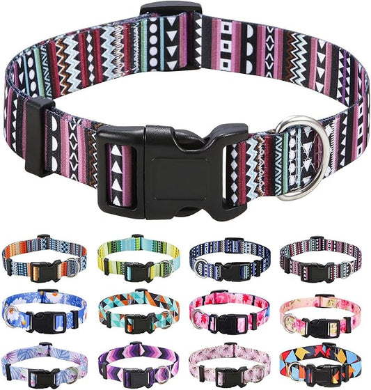Dog Collar with Bohemia Floral Tribal Geometric Patterns - Soft Ethnic Style Collar Adjustable for Small Medium Large Dogs (Bohemian Purple,XS)