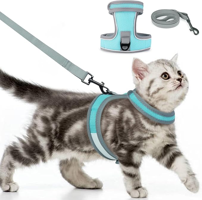 Cat Harness and Leash Set, Escape Proof Adjustable Kittens Vest with Reflective Strip, Easy to Wear for Cats Walking and Traveling, Soft Mesh Kitten Harness for Small Medium Large Cats