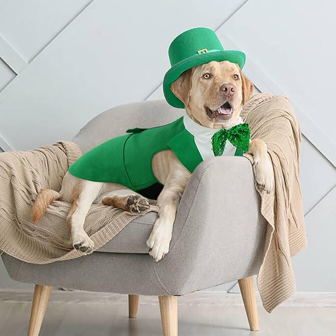 Kuoser St. Patrick's Day Dog Tuxedo Suit and Bandana Set, Large Dog Wedding & Party Attire, Prince Bow Tie Shirt, Golden Retriever, Samo Bulldogs