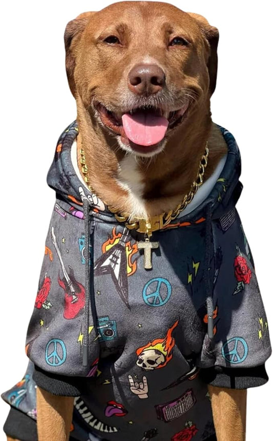 Spark Paws Dog Hoodie - Premium Quality, Buttery Soft, Superior Comfort and Fit, Calming Fleece Interior, Suitable for All Breeds - Rock and Roll - 2XL
