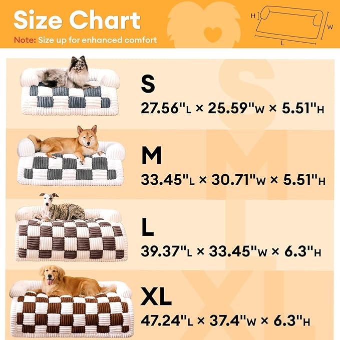 FUNNY FUZZY Couch Covers for Dogs, Pet Couch Covers for Sofa Classic Chessboard Cozy Plush Bed Mat Pet Cover for Couch Furniture Protector, Medium, Light Brown