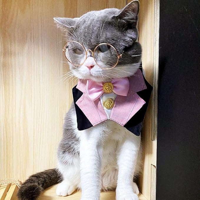 Dog & Cat Formal Wedding Bandana Collar with Bow Tie & Sunglasses (Pink)