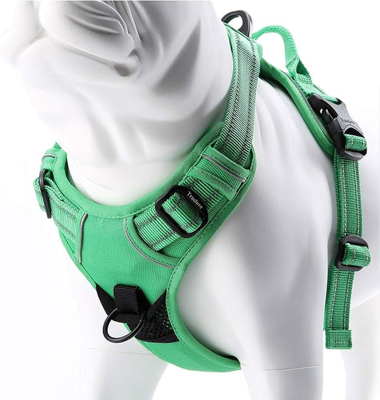 Truelove Soft Front Dog Harness .Best Reflective No Pull Harness with Handle and 2 Leash Attachments Grass Green