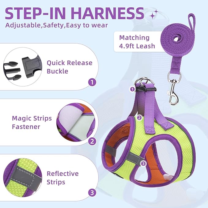 PUPTECK Adjustable Dog Harness Collar and Leash Set Step in No Pull Pet Harness for Small Medium Dogs Puppy and Cats Outdoor Walking Running, Soft Mesh Padded Reflective Vest Harnesses, GreenYellow L