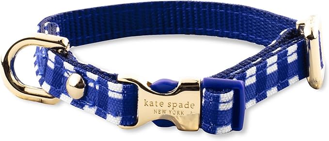 Kate Spade New York Cute Dog Collar with Gold Metal Buckle, 8" to 10.5" Adjustable Collar for Female or Male Extra Small Dogs (Navy Gingham)