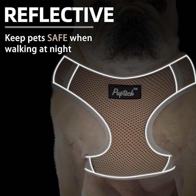 PUPTECK Dog Harness and Leash Set for Small Medium Dogs No Pull, Soft Mesh Adjustable Puppy Cat Harness Reflective at Night, Khaki M
