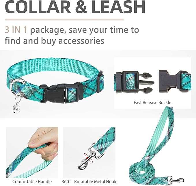 PUPTECK Adjustable Dog Harness Collar and Leash Set Step in No Pull Pet Harness for Small Medium Dogs Puppy and Cats Outdoor Walking Running, Soft Mesh Padded Reflective Vest Harnesses, Lake Green S