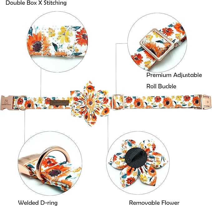 Lionheart glory Dog Collar Flowers Collar Floral Dog Collar with Flower Spring Summer Cute Collar Dog Boy or Girl Dog Collars Soft Durable Adjustable Dog Collars for Small Dogs