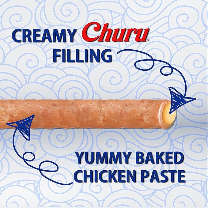 INABA Churu Rolls for Dogs, Grain-Free, Soft/Chewy Baked Chicken Wrapped Churu Filled Dog Treats, 0.42 Ounces Each Stick| 24 Stick Treats Total (8 Sticks per Pack), Chicken Recipe