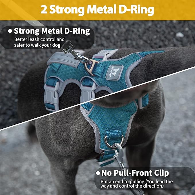 Escape Proof Dog Harness, Escape Artist Harness, Fully Reflective Harness with Padded Handle, Breathable,Durable, Adjustable Vest for Medium Dogs Walking, Training, and Running Gear (Teal,XS)