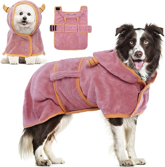 DENTRUN Dog Robes for After Bath - Super Absorbent & Fast Drying Coat with Hood, Bathrobe Beach Essentials, Bath Towels for Drying Dogs Large, Bath/Beach/Swimming Quick Dry Towel Robe