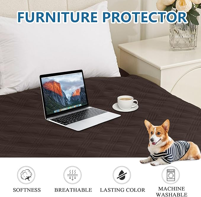 hyha Waterproof Dog Blanket, Reversible Pet Bed Blanket, Soft Sofa Couch Cover for Dogs Washable, Waterproof Pet Couch Covers for Sofa Puppy Cats Furniture Protector(82"x102", Chocolate/Dark Grey)