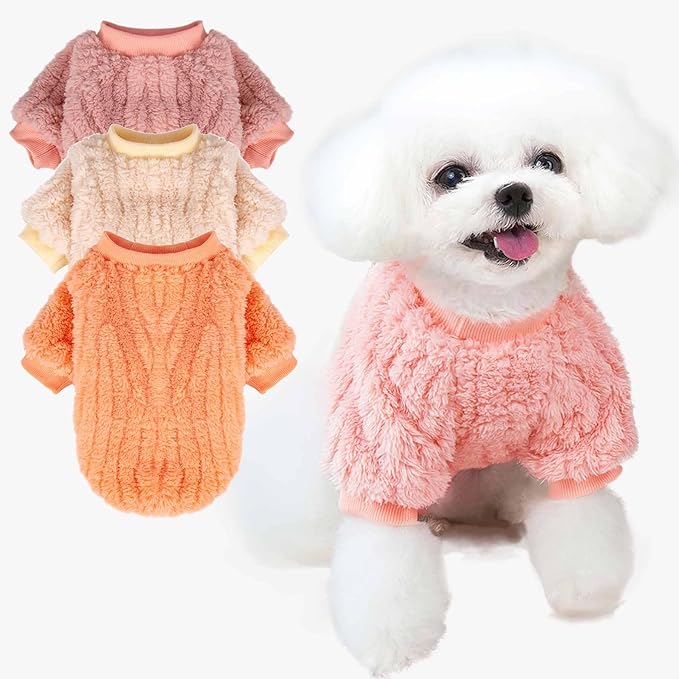 FabriCastle Dog Sweaters, 3-Pack Dog Clothes for Small Dogs Girl & Cats, Soft and Warm Pet Coats, Winter Pet Jacket, Doggy Apparel Costumes, Puppy Outfits (Ivory,Pink,Coral, Large)