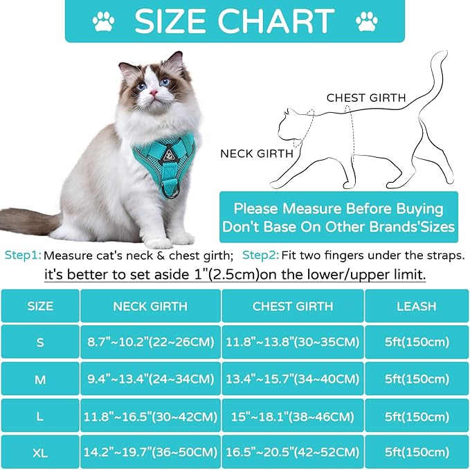 Cat Harness and Leash Set for Large Cat Small Dog, Upgraded Escape Proof Adjustable Vest with Lead, Soft Breathable Mesh Jacket with Reflective Strips for Outdoor Walking L Green