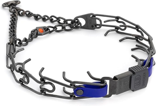 Herm Sprenger Black Stainless Steel Dog Collar with Quick Release ClicLock Buckle and Biothane Insert Training Collar Made in Germany (Blueberry Royal, 23in x 3.2mm(Neck Size up to19-20in))