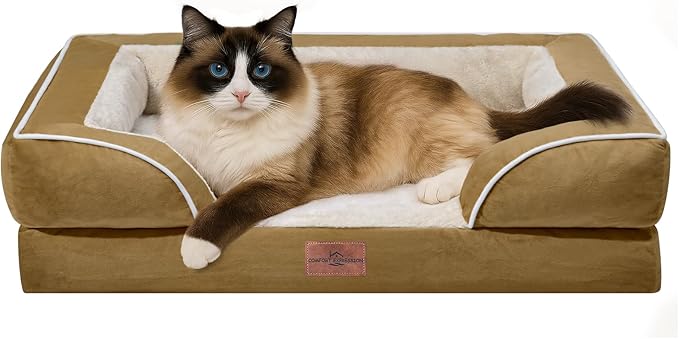 Comfort Expression Small Dog Beds Waterproof Orthopedic Foam Sofa Beds for Small Dogs Comfy Pet Bed with Washable Removable Cover & Non-Slip Bottom(XX-Small,Khaki)