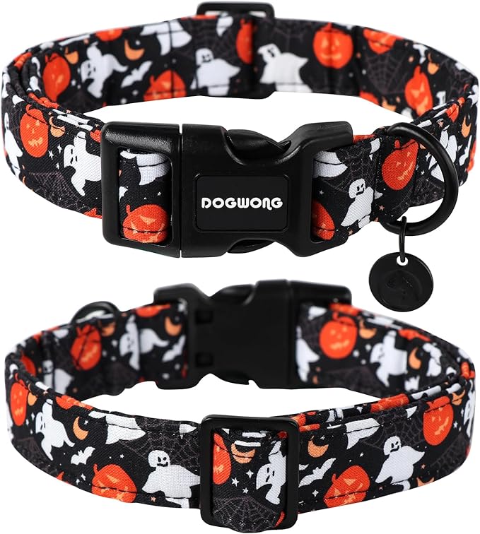 DOGWONG Cotton Dog Collar, Heavy-Duty Fall Dog Collar Durable Soft Fabric Pet Dog Collars Cute Halloween Puppy Necklace for Small Medium Large Dogs