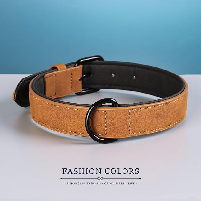 Didog Soft Padded Leather Dog Collar, Breathable Heavy Duty Dog Collar Faux Leather with Adjustable Rust-Proof Metal Buckle for Small Medium Large Dogs, Light Brown, XL Fit Neck 17-21"(44-71 lbs)