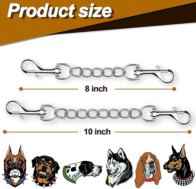 Dog Collar Backup Strap,Harness to Collar Safety Clip, Metal Stainless Steel Chain Leash Safety Strap, Escape Proof Safety Attachment for Dog, safeties, Backup, Connector. (10 Inches)