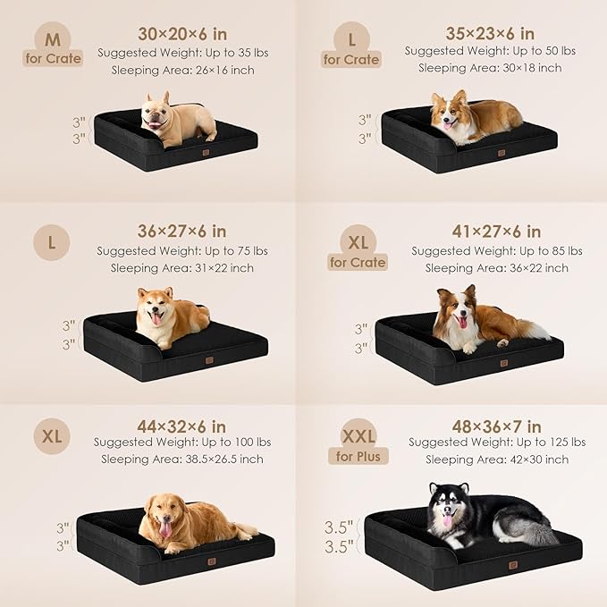 EHEYCIGA Memory Foam Dog Bed XLarge Sized Dogs, Extra Large Dog Bed Orthopedic with Washable Removable Cover, Waterproof XL Pet Bed Couch for Crate, 41x27x6 Inches, Black