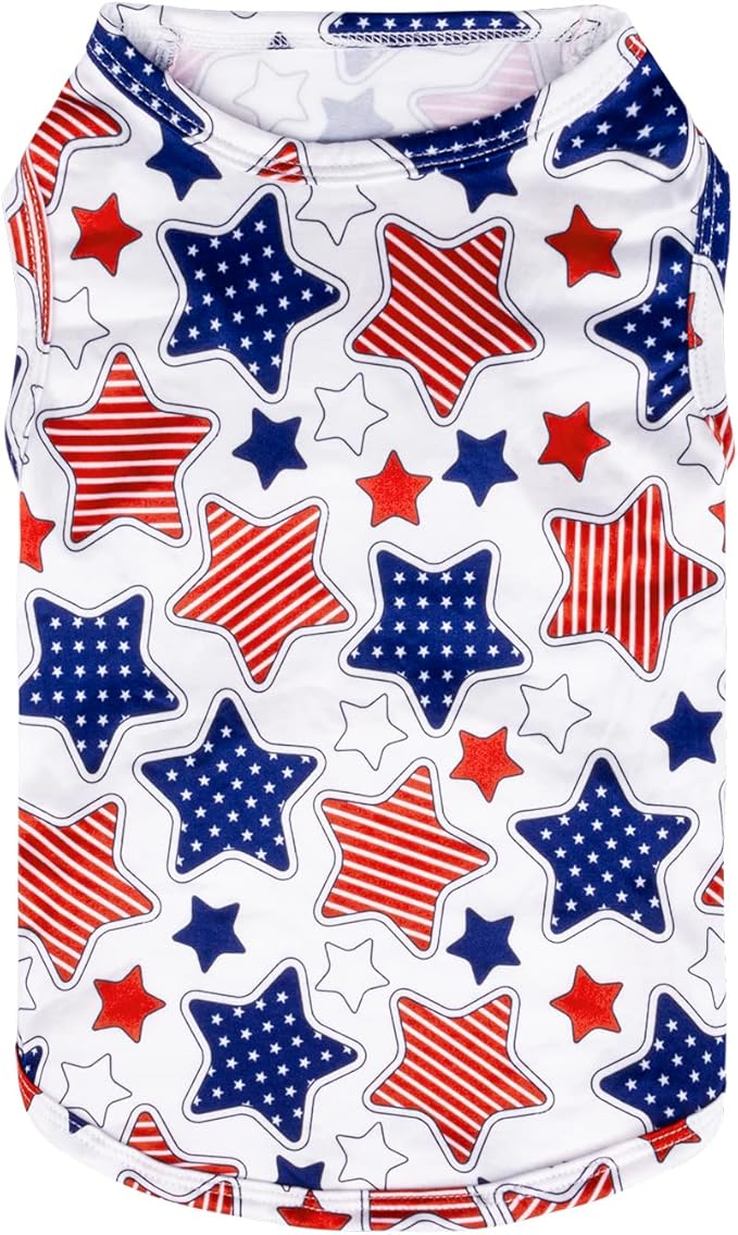 CuteBone 4th of July Dog Shirts 2-Pack Soft Pet Clothes Breathable Summer Vest for Small Puppy and Stretchy Cat Apparel 2BX13M