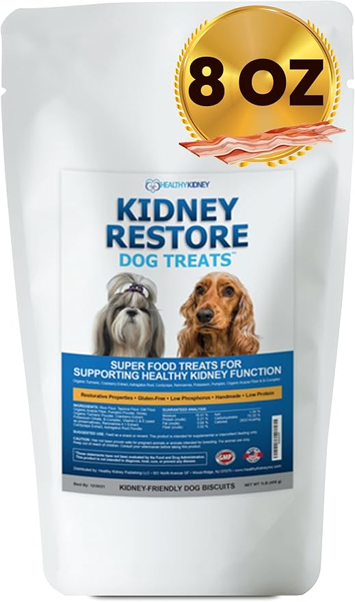 Kidney Restore Bacon Dog Treats 8oz for Canine Kidneys Low Protein Dog Treats for Kidney Support for Dogs. Renal Treats for Any Kidney Dog Diet