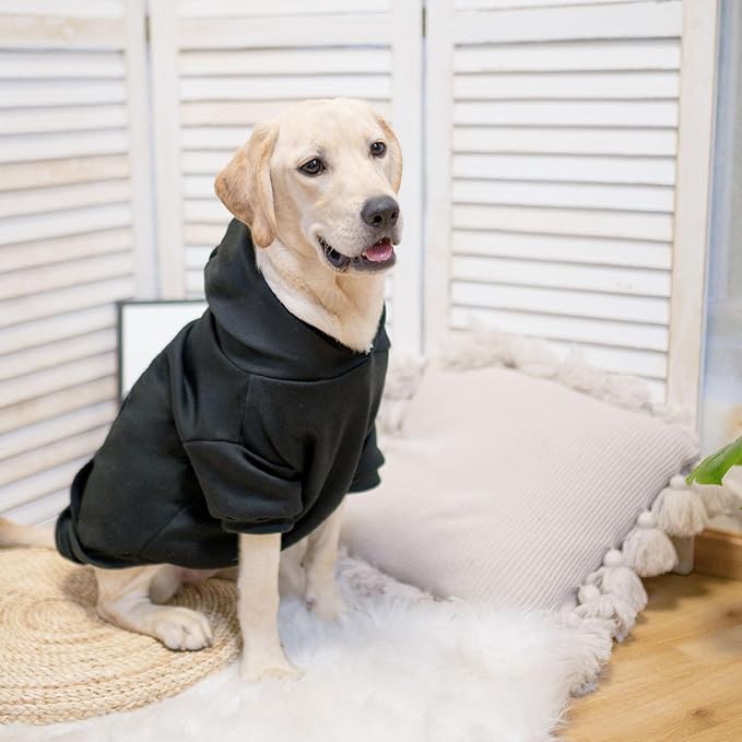 SCENEREAL Hoodie Sweater for Small Medium Large Dogs, Fleece Sweatshirt With Hat and Pocket, Soft Cotton Winter Clothes for S to XL Sizes, Black (S)