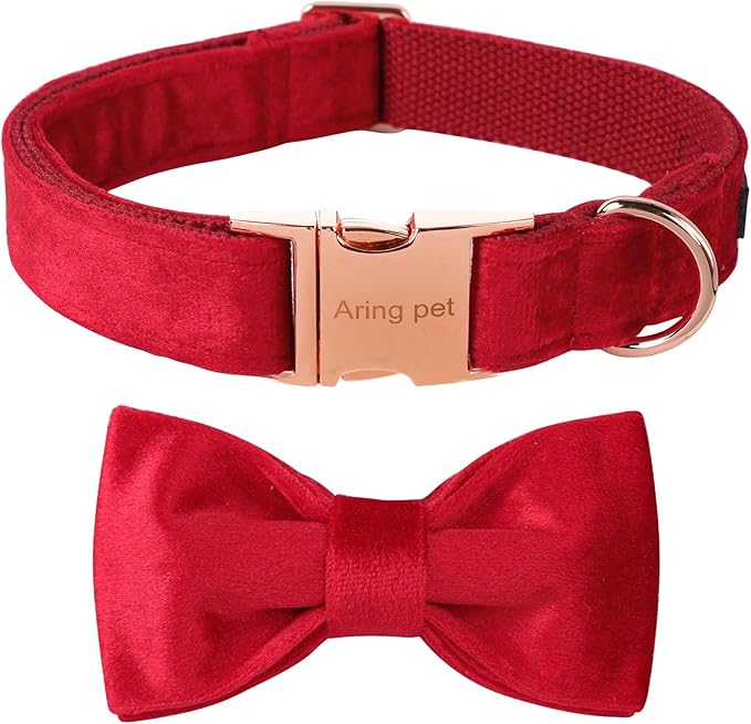 ARING PET Bowtie Dog Collar,Velvet Dog Collars with Removable Bowtie, Christmas Adorable Dog Collar,Medium.