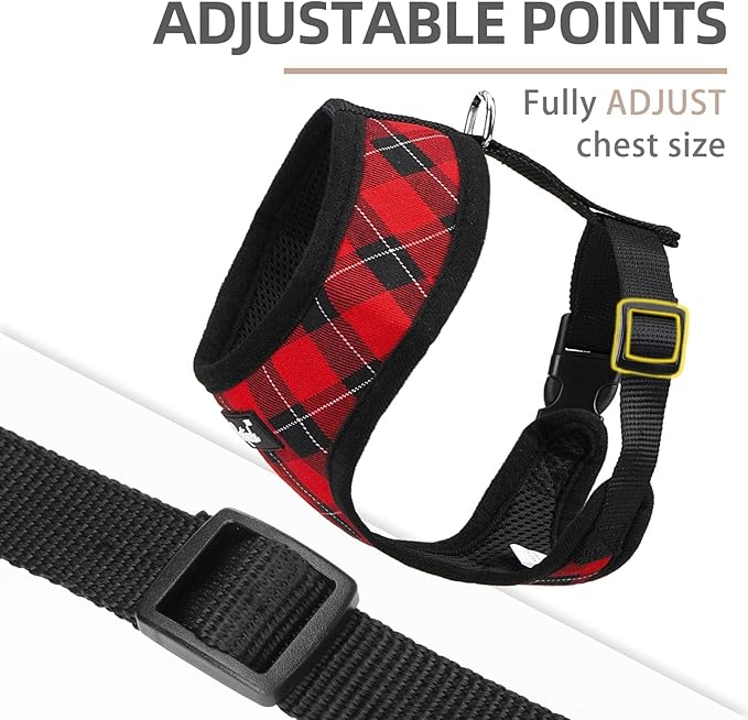 PUPTECK Soft Mesh Dog Harness and Leash Set Pet Puppy Cat Comfort Padded Vest No Pull Harnesses, Red&Black, L