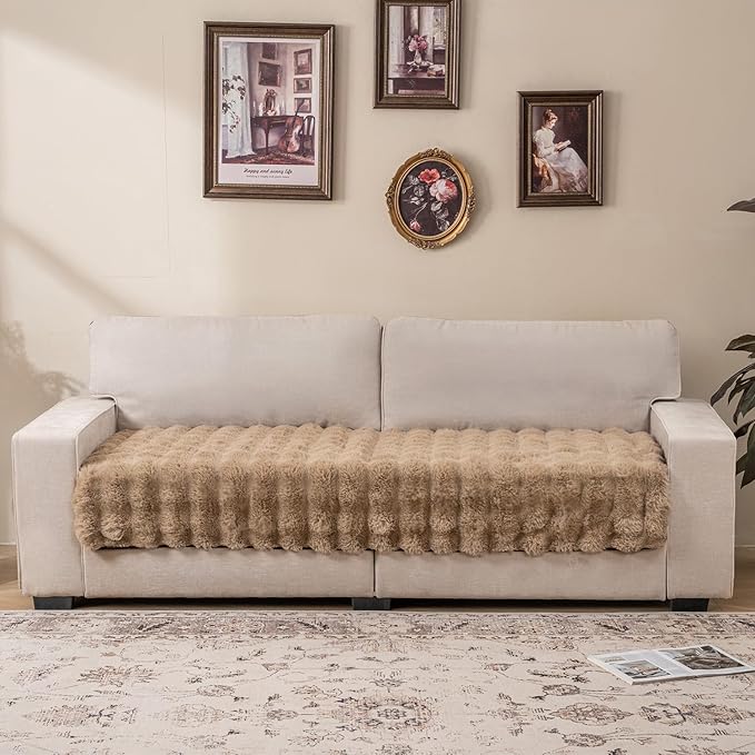 Waterproof Dog Bed Cover, Soft Plush Pet Blanket with Anti-Slip Back for Bed Couch Sofa, Furniture Protector for Small, Medium and Large Dogs and Cats (Lightbrown-Bubble, 30"x90")