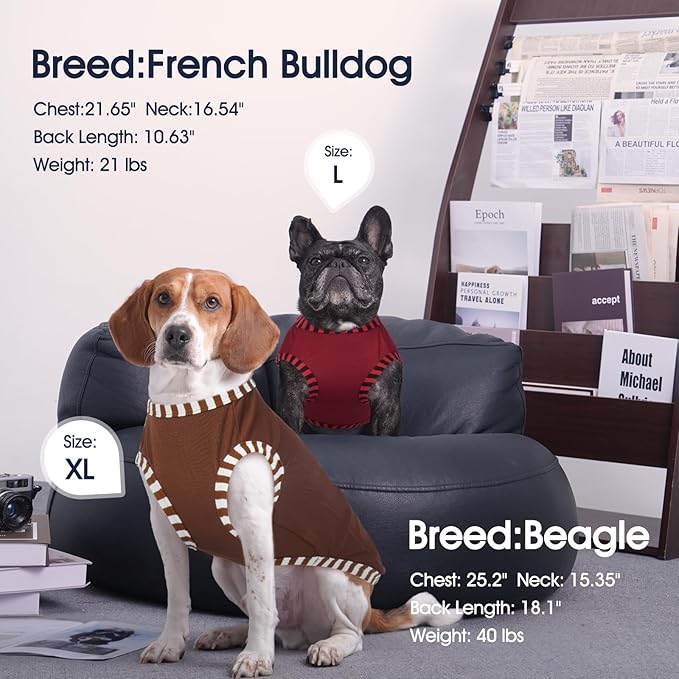 IECOii 2 Pack Dog T-shirts for Small Dogs,Breathable & Lightweight Fabric for Hot Weather,Stretchy Pet Tank Top Sleeveless Vest for Summer Outdoor Sun Protection,Cat,Chihuahua Clothes,Coffee+DarkRed,M