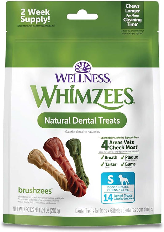 WHIMZEES Wellness Daily Brushzees Dog Dental Treats, Natural Chews, Small Size Stick, (14 Count)