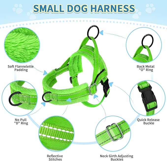 SlowTon No Pull Small Dog Harness and Leash Set, Puppy Soft Vest Harness Neck & Chest Adjustable, Reflective Lightweight & Anti-Twist Pet Lead Combo for Small Medium Dogs (G- Front Clip,S)