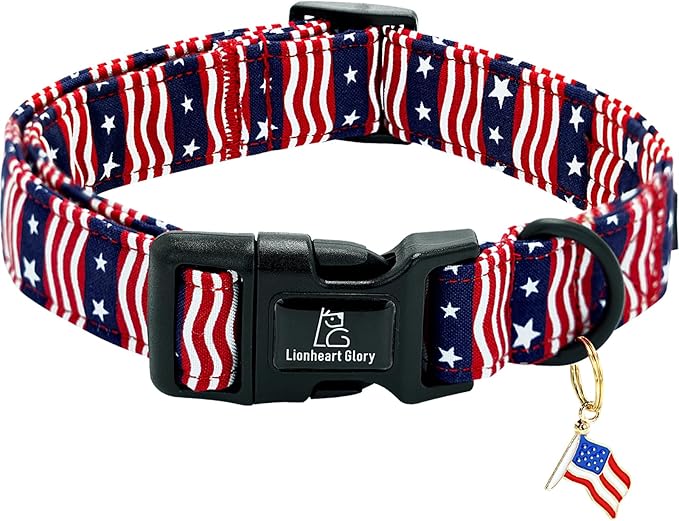 Lionheart glory American Flag Dog Collar-4 of July Patriotic Independence Day Dog Collar Heavy Duty Adjustable Dog Collars for Medium Dogs Pet Gift Summer Collars