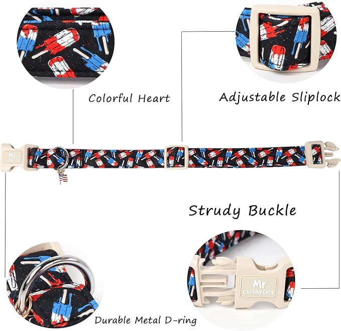 Summer Dog Collar, Durable Popcile Dog Collars, Adjustable Soft 4th of July Pet Collar for Small Large Medium Dogs
