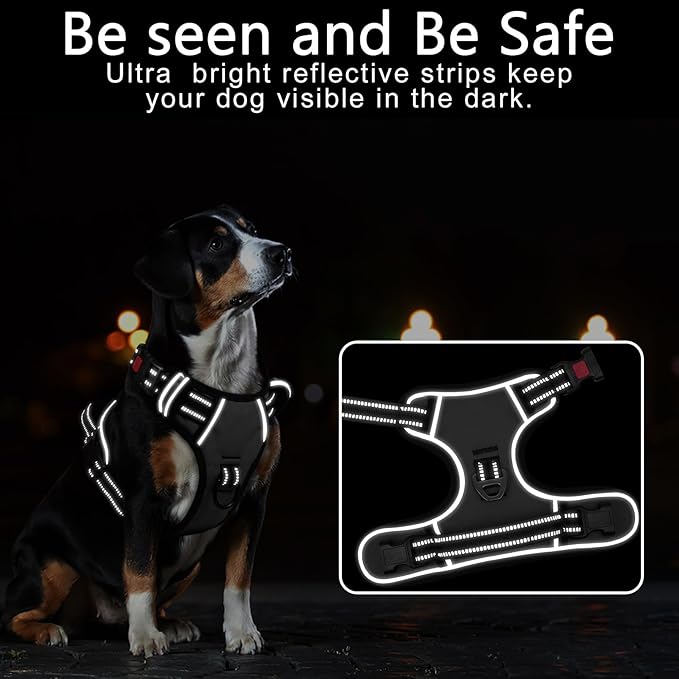 Timos Dog Harness Small Sized, No Pull with Neck Lockable Snap,No Choke Front Clip Dog Reflective Harness,Adjustable Metal Rings 3 Buckles,Easy Control Handle for Small Dogs Gray XS