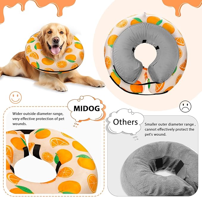 Dog Cone Collar for Small to Large Dogs for After Surgery, Pet Inflatable Neck Donut Collar Soft Protective Recovery Cone for Dogs and Cats - Alternative E Collar Does Not Block Vision - Orange,XS