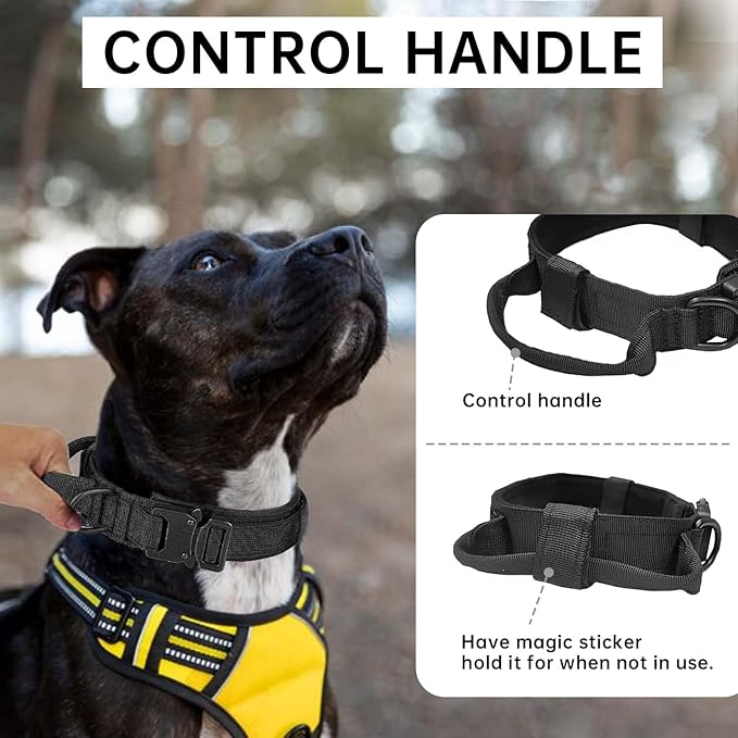 Tactical Dog Collar with Handle - Adjustable Nylon Training Dog Collar with Heavy Duty Metal Buckle Collar for Medium Large Dogs,with Patch