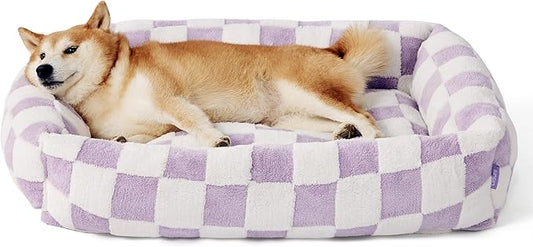 Lesure Cute Dog Bed for Large Dogs - Washable Pet Beds,Cozy Rectangle Orthopedic Sofa with Jacquard Shaggy Plush & Anti Slip Bottom,36x27x8inches