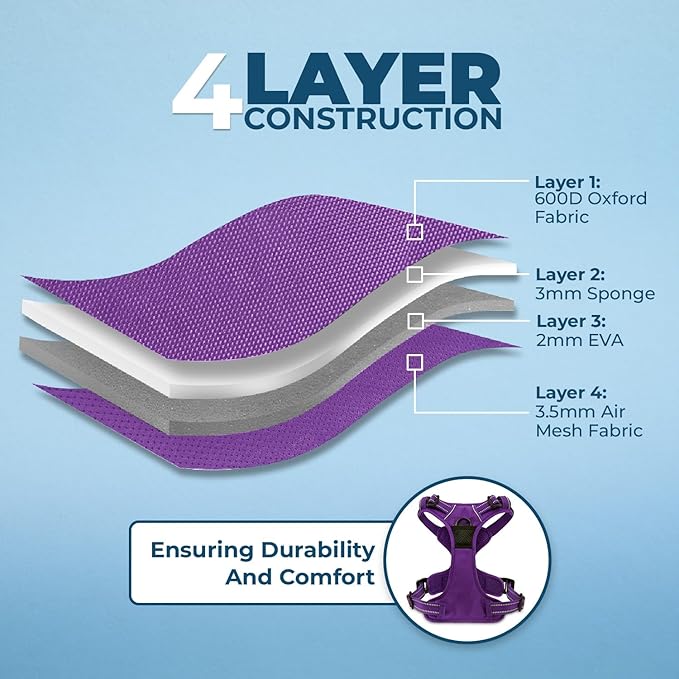 Dog Harness Dual Leash Attachment No-Pull Control Adjustable Soft but Strong Pet Harness for Medium and Large Dogs with 3M Reflective Technology - Harness Leash Set (Purple Lattice), M