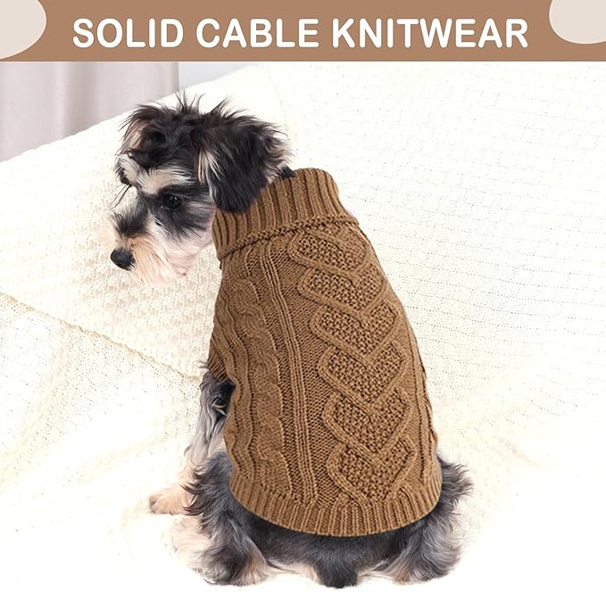 Khaki Dachshund Doggy Sweater - Warm & Soft Knitted Turtleneck Pet Sweater for Small Dogs, Large Size, Thanksgiving Occasion