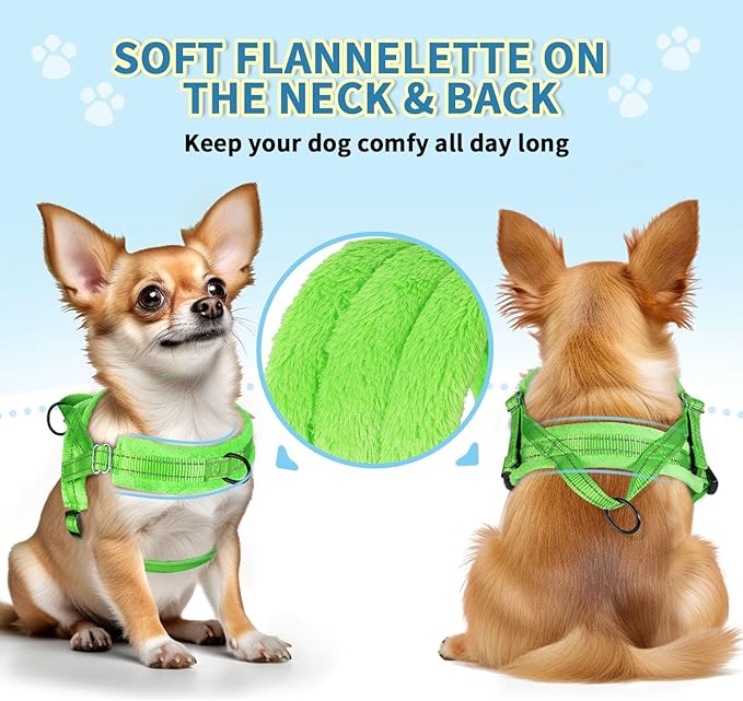 SlowTon No Pull Small Dog Harness and Leash Set, Puppy Soft Vest Harness Neck & Chest Adjustable, Reflective Lightweight Harness & Anti-Twist Pet Lead Combo for Small Medium Dogs (Green-Front Clip,XS)