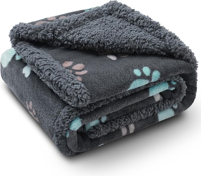 Luciphia Waterproof Pet Blankets for Couch Sofa Bed Cover Liquid Pee Proof Washable Soft Fluffy Large Dog Blanket Reversible Furniture Protection Grey Paw Thicken Medium（57" x 40"）