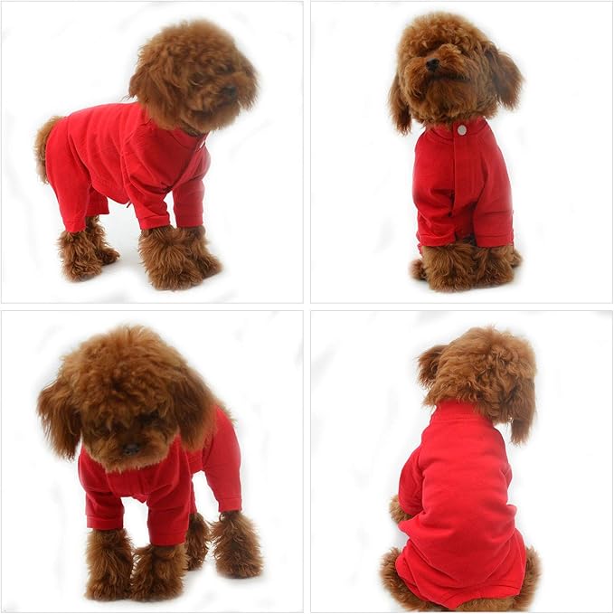 Lovelonglong Four Feet Dog Lightweight Pajamas, Pure Cotton Dog Jumpsuits 4 Legs Dog Onesies T-Shirt Stylish PJS Puppy Costume for Large Medium Small Dogs Red XL