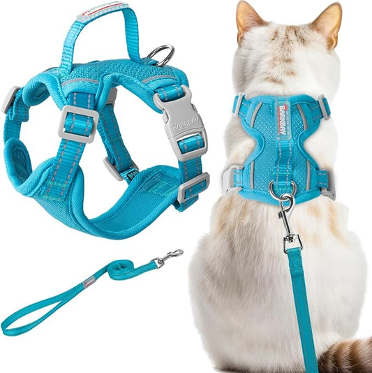 Cat Harness and Leash Set Escape Proof for Kitten Walking, Soft Adjustable Top Handle Vest Harnesses for Cats, Easy Control Breathable Reflective Small Medium Large, Blue,XS