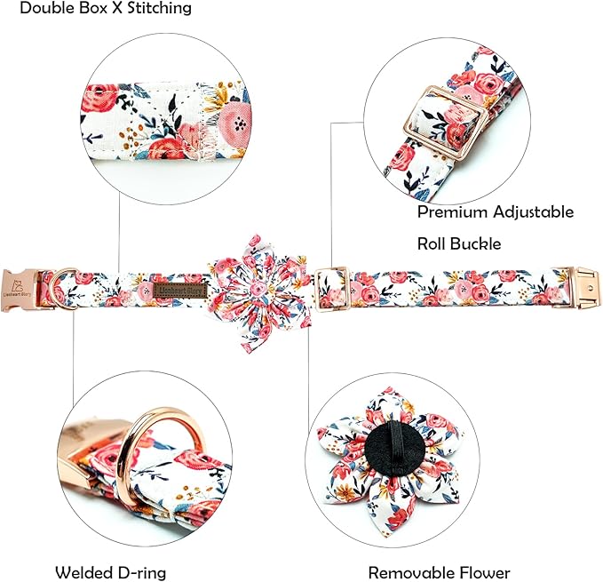 Lionheart glory Dog Collar Flowers Collar Floral Dog Collar with Flower Spring Summer Cute Collar Dog Boy or Girl Dog Collars Soft Durable Adjustable Dog Collars for Large Dogs